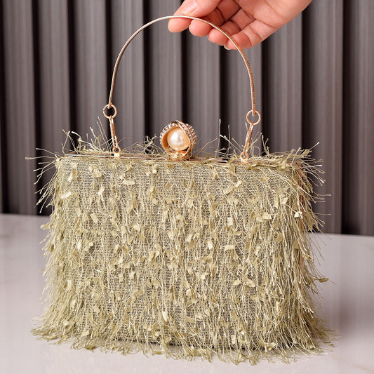 Fur Bag, Beaded Bag, Furry Purse for Women, White Clutch
